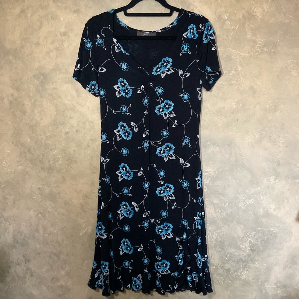 Vintage Jessica Y2K Floral Slinky Ruffle Fairycore Dress M